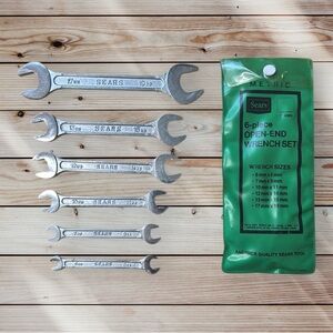 Vintage Sears 6 Piece Metric Open End Wrench Set w/Pouch MPN 9-4383 BP Japan
